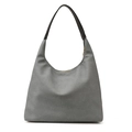 Schicke graue Canvas Hobo-Tasche mit schwarzen Lederriemen und Goldreißverschluss - Blau