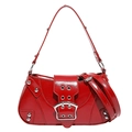 Y2K punk style red patent leather shoulder bag with silver studs and metal buckle - Red