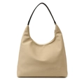 Detail der beigen Canvas-Hobo-Tasche mit schwarzem Schultergurt und Reißverschluss - Gebrochenes Weiß