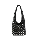 Gothic punk black suede hobo bag with silver metallic studs and rivet accents - Black