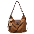 Sac fourre-tout en daim léopard marron avec bretelles cuir et porte-clés ours - Avec Pendentif / Marron