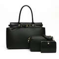 3-piece black tote bag set for women with matching crossbody bag and wallet - Black Set