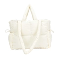 Bolso tote acolchado en blanco crema de nailon con diseño de cuadros y correa de hombro - Blanco