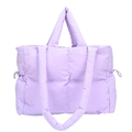 Bolso de hombro acolchado de nailon lavanda con costuras cuadradas y cordones laterales - Morado