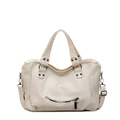 Cream white faux leather tote bag with unique smile curved zipper and top handles - Off White