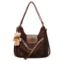 Sac fourre-tout chic à imprimé léopard en faux daim marron avec breloque ours en peluche - Avec Pendentif / Léopard Café