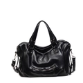 Black large capacity faux leather tote bag with silver studs and adjustable strap - Black