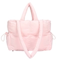 Bolso tote de nailon acolchado rosa con detalles de cordón y correas de doble asa - Rosa
