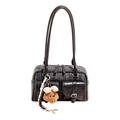 Sac à main rétro à carreaux contrastés avec breloque ours et doubles poches d'usage - Noir sans Pendentif