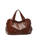 Deep brown large capacity faux leather tote bag with ITCHICK logo and shoulder strap - Brown