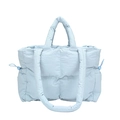 Quilted puffy tote bag in light blue nylon with dual straps and side drawstrings - Blue