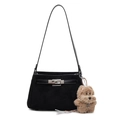 Elegante borsa sottobraccio nera opaca con dettagli argento e ciondolo a cane - Con Ciondolo / Nero