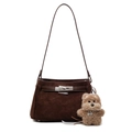 Borsa Kelly in pelle scamosciata marrone scuro con chiusura argento e ciondolo cane - Con Ciondolo / caffè