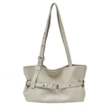 Chic beige soft leather tote bag with vintage buckle design and adjustable shoulder strap - Off White