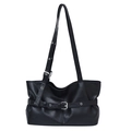 Large black vintage tote bag with buckle details and pebble texture for women - Black