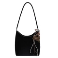 Retro black suede hobo shoulder bag with brown mini bag charm detail for women - With Pendant / Black
