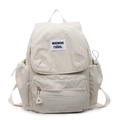 Zaino minimalista in nylon beige con chiusura a patta e toppa waswac rules decorativa - Bianco Sporco