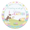 Pegatinas redondas de Pascua con conejo detective y pollito para decoraciones - Diámetro 38mm / Multicolor