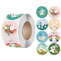 Rotolo di adesivi pasquali con 8 disegni di coniglietti, uova e carote per decorazioni - 3.8CM / Colorato