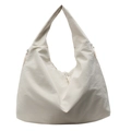 Minimalist beige oversized tote bag with wrinkled texture and dual zipper detail - White