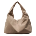 Minimalist large khaki nylon tote bag with multiple zippers and slouchy silhouette - Khaki