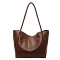 Minimalist large-capacity brown tote bag in premium faux leather for daily commuting - Dark Brown