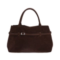 Sac cabas en daim marron foncé avec boucle décorative argentée et doubles poignées - Marron