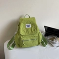 Avocado green wrinkled nylon backpack with drawstring side pockets and flap closure - Green