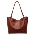 Minimalist vintage brown tote bag with smooth faux leather finish and large capacity - Light Brown