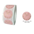 Roll of 1 inch pink gold foil thank you stickers for packaging with heart and wheat design - E120 (Wreath Pattern)