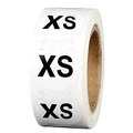 Rolle mit weißen ovalen XS-Größenetiketten mit deutlicher schwarzer Schrift - Größe XS (P102) / 500 Aufkleber/Rolle