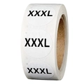 Rolle mit 500 weißen runden Kleidergrößen-Aufklebern mit fettem schwarzem XXXL-Label - Größe XXXL (P107) / 500 Aufkleber/Rolle
