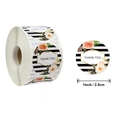 Rotolo di adesivi Thank You floreali con strisce nere e fiori rosa da 2,5 cm - Stile Floreale a Righe Bianche e Nere (P108)