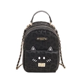 Mini-Rucksack mit schwarzem Leopardenmuster, Katzenohren und Goldkettenriemen - Schwarzer Leopard / Schwarz