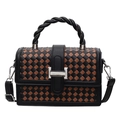 Borsa a tracolla retrò in pelle intrecciata nera e marrone con manico a nodo - Nero Marrone