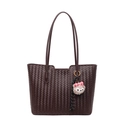 Dunkelbraune gewebte Shopper-Tasche mit großem Fassungsvermögen und süßem Bärenanhänger - Mit Anhänger / Braun