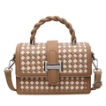 Sac bandoulière tissé marron et blanc avec poignée torsadée et fermoir en métal - Khaki