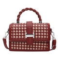 Sac bandoulière tissé bordeaux et beige avec poignée torsadée et fermoir argenté chic - Rouge Foncé