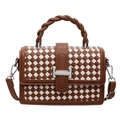 Petit sac carré tissé marron et blanc avec poignée torsadée et fermoir en métal - Brun Foncé