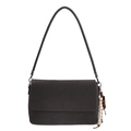 Minimalist dark gray suede shoulder bag with elegant beaded charm and slim leather strap - With Pendant / Gray