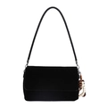 Retro black matte baguette bag for women with elegant beaded charm and silver hardware - With Pendant / Black