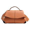 Schicke orange-braune Handtasche aus genarbtem Leder mit Kontrastnähten und Gurt - Braun