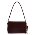 Vintage matte dark burgundy baguette shoulder bag with artistic wooden bead tassel detail - With Pendant / Red