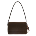 Vintage brown frosted baguette bag with colorful beads detail and slim shoulder strap - Brown