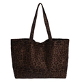 Grande borsa tote leopardata marrone scuro con doppi spallacci per il lavoro quotidiano - Marrone