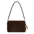 Dark brown faux suede crossbody bag with long strap and decorative beaded tassel charm - Green