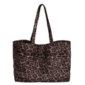 Borsa tote classica in velluto a coste leopardato con grande capacità e doppi manici - Cachi