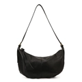 Minimalist black hobo shoulder bag with smooth leather texture and gold metal accents - Black