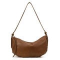 Chic brown minimalist hobo tote bag with pleated texture and vintage gold hardware - Brown