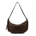 Dark brown leather hobo bag with adjustable strap and long tassel charms in main view - Brown